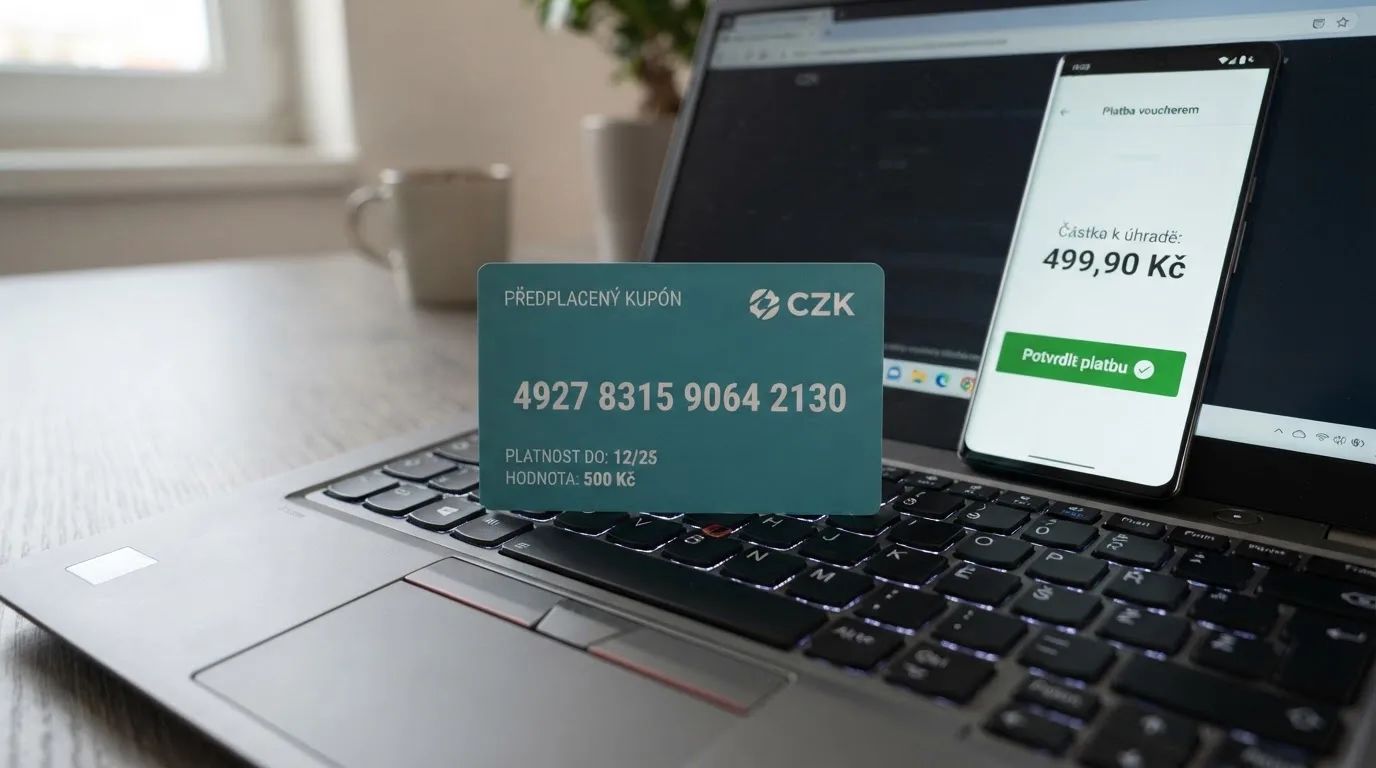 Paysafecard poukázka v hodnotě 10 eur položená na klávesnici vedle displeje s pokladnou online casina