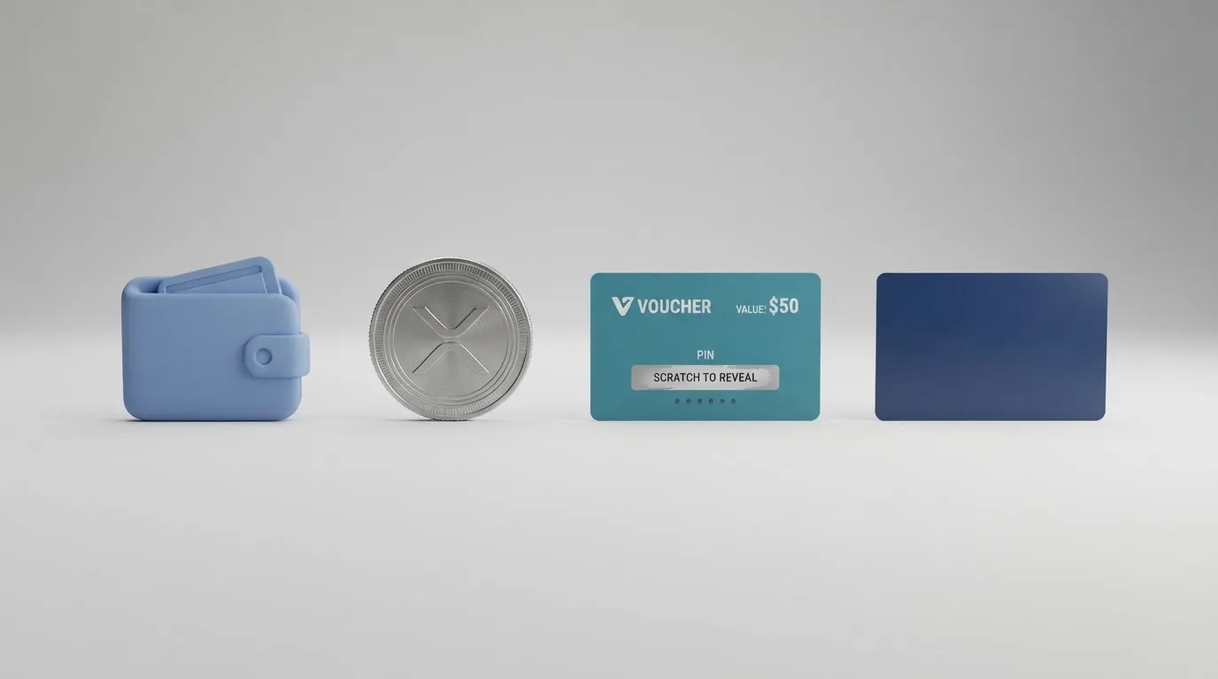 Ikony platebních metod — Skrill, Neteller, Bitcoin, Paysafecard — seřazené podle míry anonymity